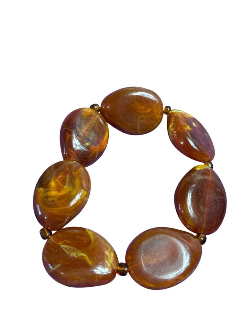 Vintage Brown Yellow Swirled Plastic Stretchy Bracelet 6 inches Unstretched